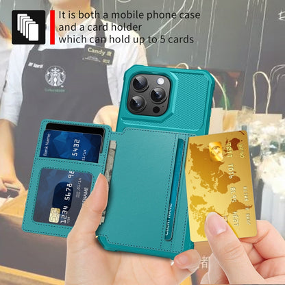 For iPhone 16 Pro Magnetic Wallet Card Bag Leather Phone Case(Cyan) - iPhone 16 Pro Cases by buy2fix | Online Shopping UK | buy2fix