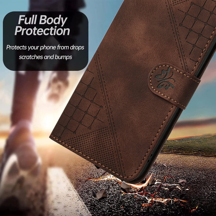 For Google Pixel 9 / 9 Pro YX0080 Grid Butterfly Embossed Pattern Flip Leather Phone Case with Lanyard(Coffee) - Google Cases by buy2fix | Online Shopping UK | buy2fix