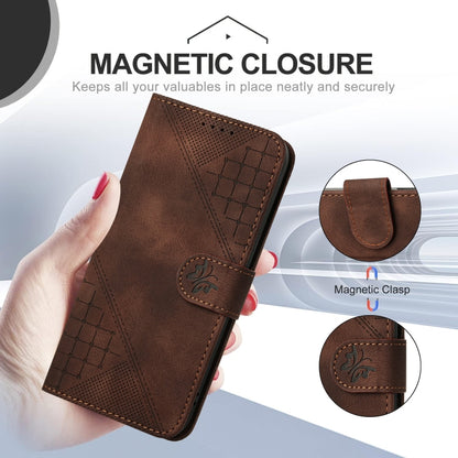 For Motorola Edge 2024 5G Global YX0080 Grid Butterfly Embossed Pattern Flip Leather Phone Case with Lanyard(Coffee) - Motorola Cases by buy2fix | Online Shopping UK | buy2fix