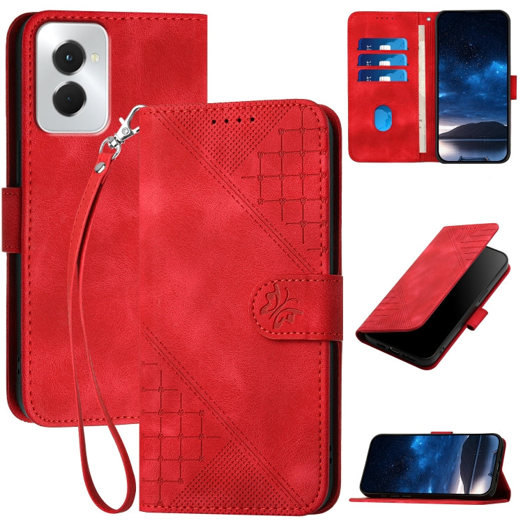 For Motorola Moto G Power 5G 2024 YX0080 Grid Butterfly Embossed Pattern Flip Leather Phone Case with Lanyard(Red) - Motorola Cases by buy2fix | Online Shopping UK | buy2fix