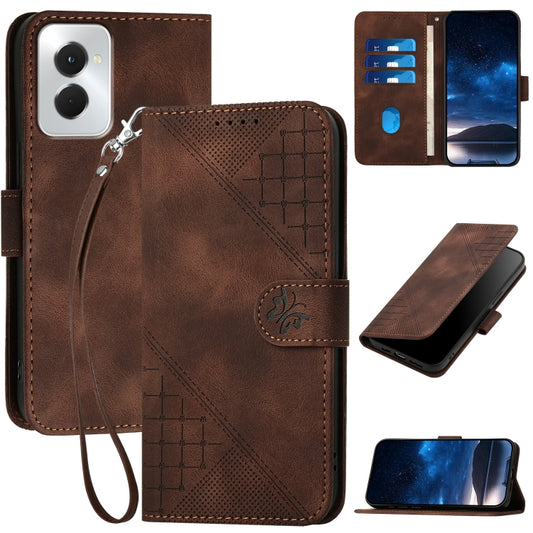 For Motorola Moto G Power 5G 2024 YX0080 Grid Butterfly Embossed Pattern Flip Leather Phone Case with Lanyard(Coffee) - Motorola Cases by buy2fix | Online Shopping UK | buy2fix