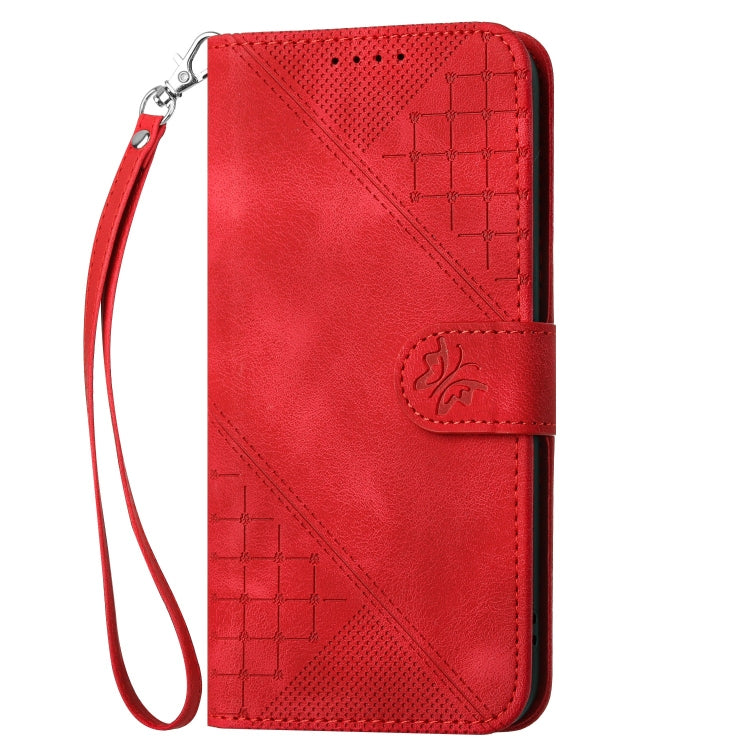 For Motorola Moto G Stylus 5G 2024 YX0080 Grid Butterfly Embossed Pattern Flip Leather Phone Case with Lanyard(Red) - Motorola Cases by buy2fix | Online Shopping UK | buy2fix