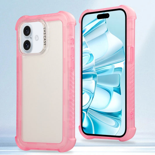 For iPhone 16 Plus Transparent Matte TPU Hybrid PC 3-in-1 Phone Case(Pink) - iPhone 16 Plus Cases by buy2fix | Online Shopping UK | buy2fix