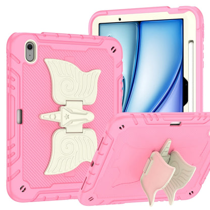 For iPad Air 11 2024 Kickstand PC Hybrid Silicone Tablet Case with Strap(Beige Pink) - iPad Air 11 2024 Cases by buy2fix | Online Shopping UK | buy2fix