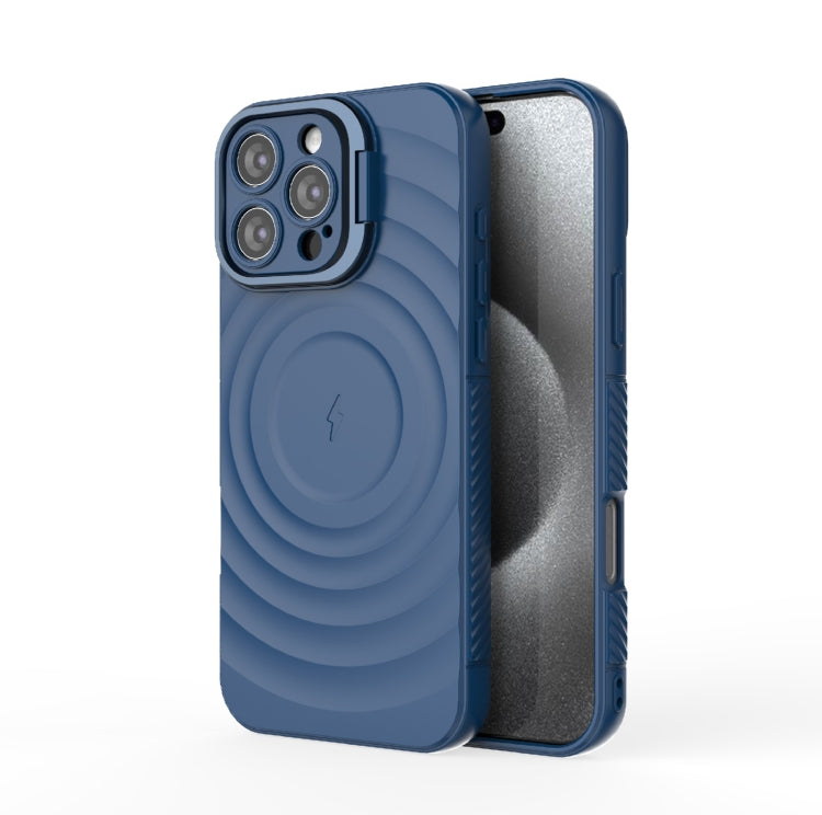 For iPhone 16 Pro Max Lens Frame Bracket Corrugated MagSafe Phone Case(Dark Blue) - iPhone 16 Pro Max Cases by buy2fix | Online Shopping UK | buy2fix