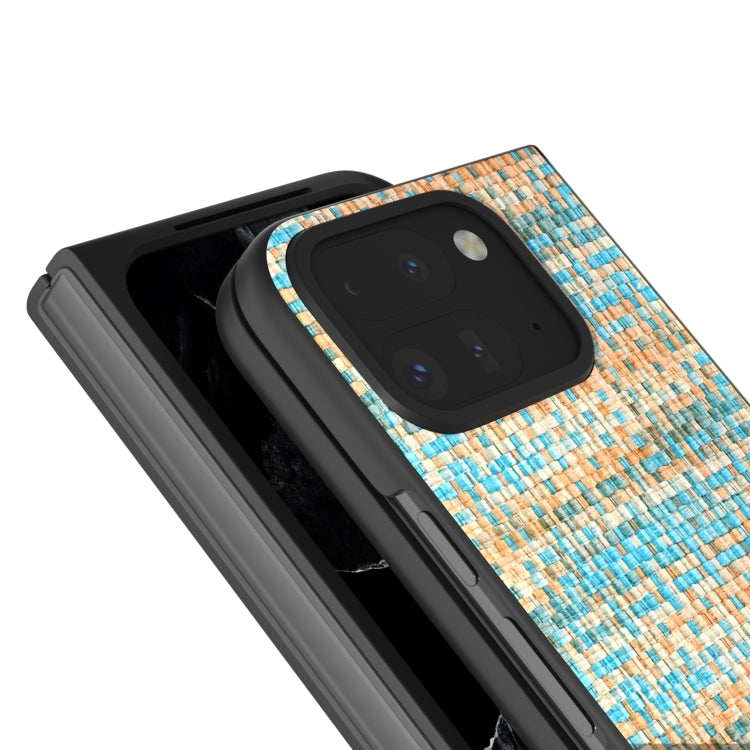 For Google Pixel 9 Pro Fold Black Frame Color Lattice Texture PU Phone Case(Blue) - Google Cases by buy2fix | Online Shopping UK | buy2fix