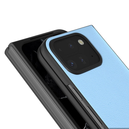 For Google Pixel 9 Pro Fold ABEEL Genuine Leather Wave Black Edge Phone Case(Blue) - Google Cases by buy2fix | Online Shopping UK | buy2fix