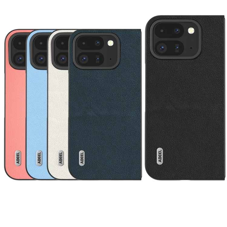 For Google Pixel 9 Pro Fold ABEEL Genuine Leather Wave Black Edge Phone Case(Blue) - Google Cases by buy2fix | Online Shopping UK | buy2fix