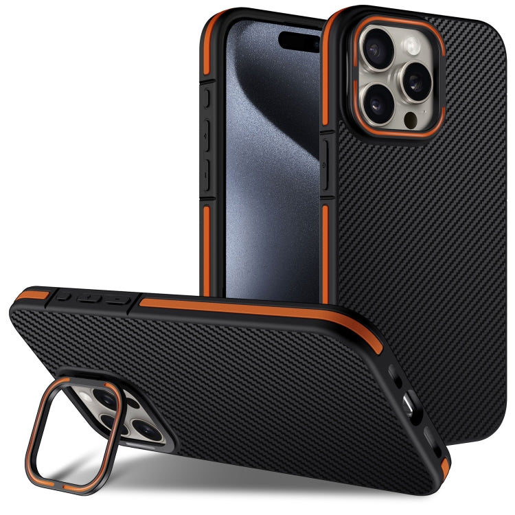 For iPhone 16 Pro Carbon Fiber Texture Lens Holder TPU Phone Case(Orange) - iPhone 16 Pro Cases by buy2fix | Online Shopping UK | buy2fix