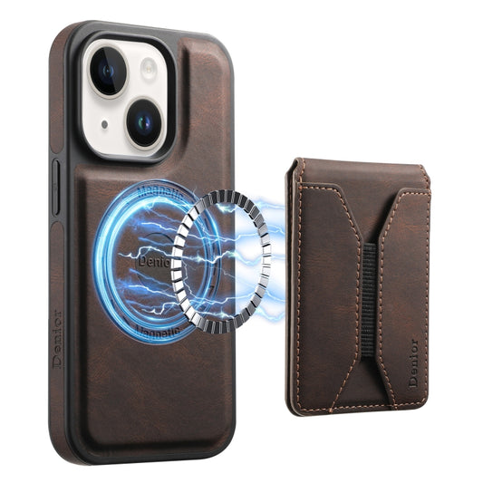 For iPhone 15 Denior D17 Skin Feel MagSafe Detachable Card Slot Phone Case(Brown) - iPhone 15 Cases by Denior | Online Shopping UK | buy2fix