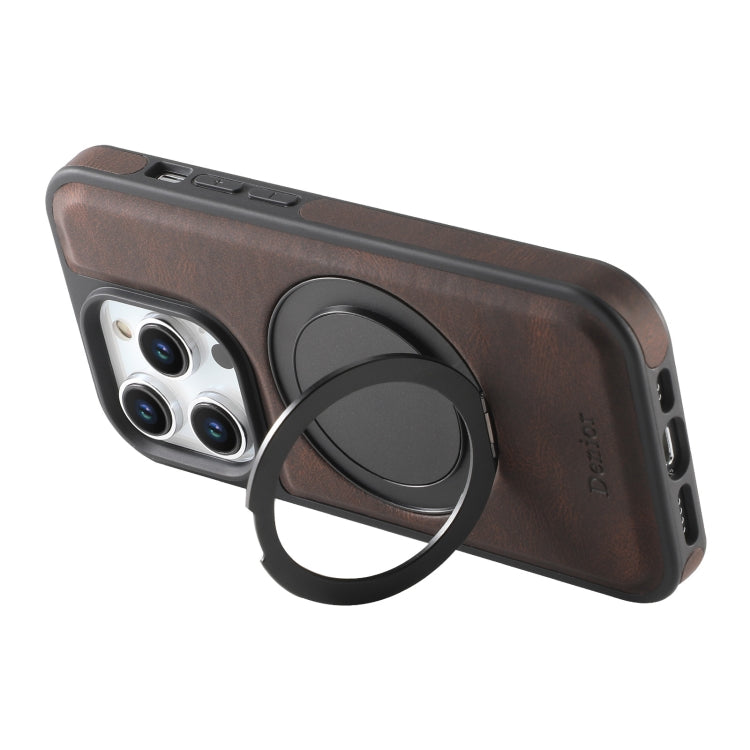 For iPhone 15 Denior A14 Skin Feel Rotating Holder MagSafe Phone Case(Brown) - iPhone 15 Cases by Denior | Online Shopping UK | buy2fix