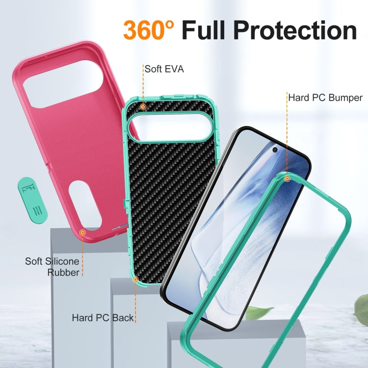 For Google Pixel 9 Pro Rugged PC + Silicone Phone Case with Holder(Rose Red+Light Green) - Google Cases by buy2fix | Online Shopping UK | buy2fix