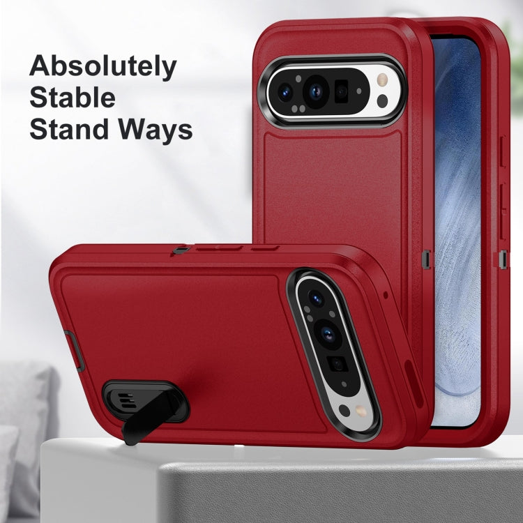 For Google Pixel 9 Pro Rugged PC + Silicone Phone Case with Holder(Red+Black) - Google Cases by buy2fix | Online Shopping UK | buy2fix