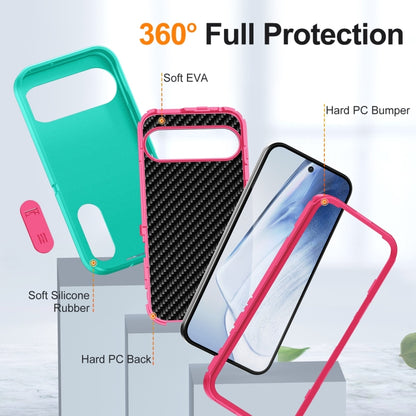 For Google Pixel 9 Pro Rugged PC + Silicone Phone Case with Holder(Light Green+Rose Red) - Google Cases by buy2fix | Online Shopping UK | buy2fix