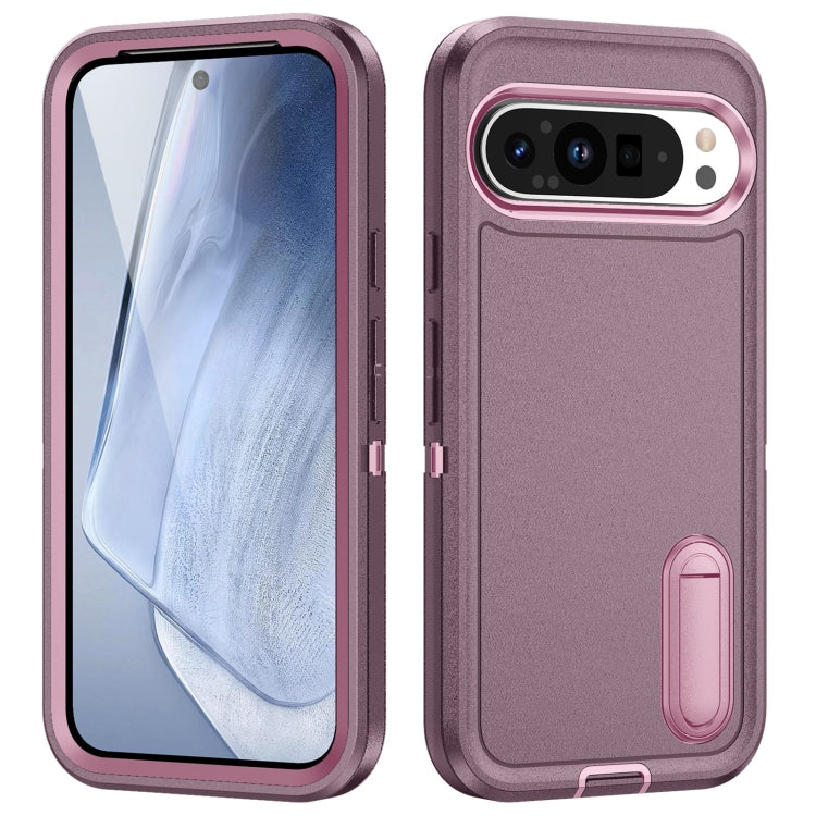 For Google Pixel 9 Pro Rugged PC + Silicone Phone Case with Holder(Purple+Pink) - Google Cases by buy2fix | Online Shopping UK | buy2fix