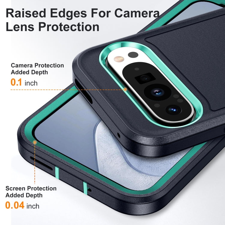 For Google Pixel 9 Rugged PC + Silicone Phone Case with Holder(Dark Blue+Light Green) - Google Cases by buy2fix | Online Shopping UK | buy2fix