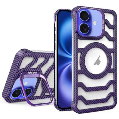 For iPhone 16 Plus Borderless Carbon Fiber Lens Protection Bracket MagSafe Phone Case(Purple) - iPhone 16 Plus Cases by buy2fix | Online Shopping UK | buy2fix