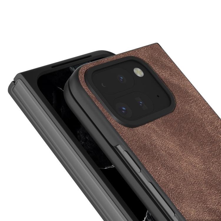 For Google Pixel 9 Pro Fold Black Frame PU Leather Full Coverage Phone Case(Coffee) - Google Cases by buy2fix | Online Shopping UK | buy2fix