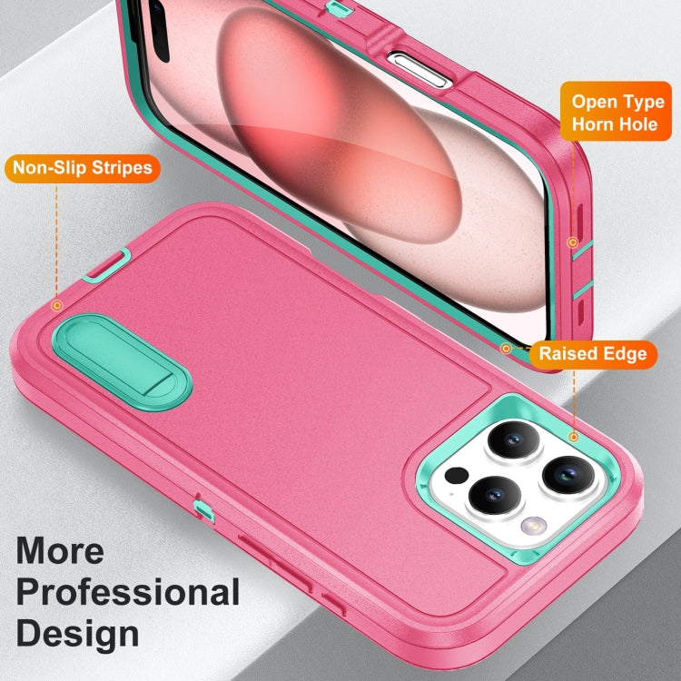 For iPhone 16 Pro Max Rugged PC + Silicone Phone Case with Holder(Rose Red+Light Green) - iPhone 16 Pro Max Cases by buy2fix | Online Shopping UK | buy2fix