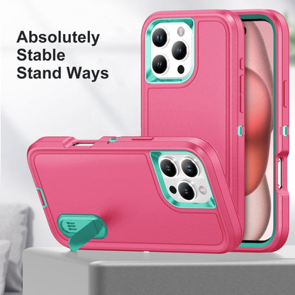 For iPhone 16 Pro Rugged PC + Silicone Phone Case with Holder(Rose Red+Light Green) - iPhone 16 Pro Cases by buy2fix | Online Shopping UK | buy2fix