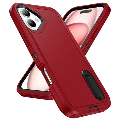 For iPhone 16 Plus Rugged PC + Silicone Phone Case with Holder(Red+Black) - iPhone 16 Plus Cases by buy2fix | Online Shopping UK | buy2fix