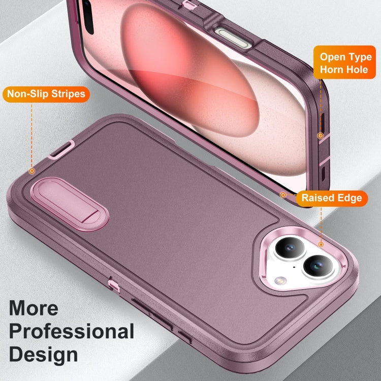 For iPhone 16 Plus Rugged PC + Silicone Phone Case with Holder(Purple+Pink) - iPhone 16 Plus Cases by buy2fix | Online Shopping UK | buy2fix