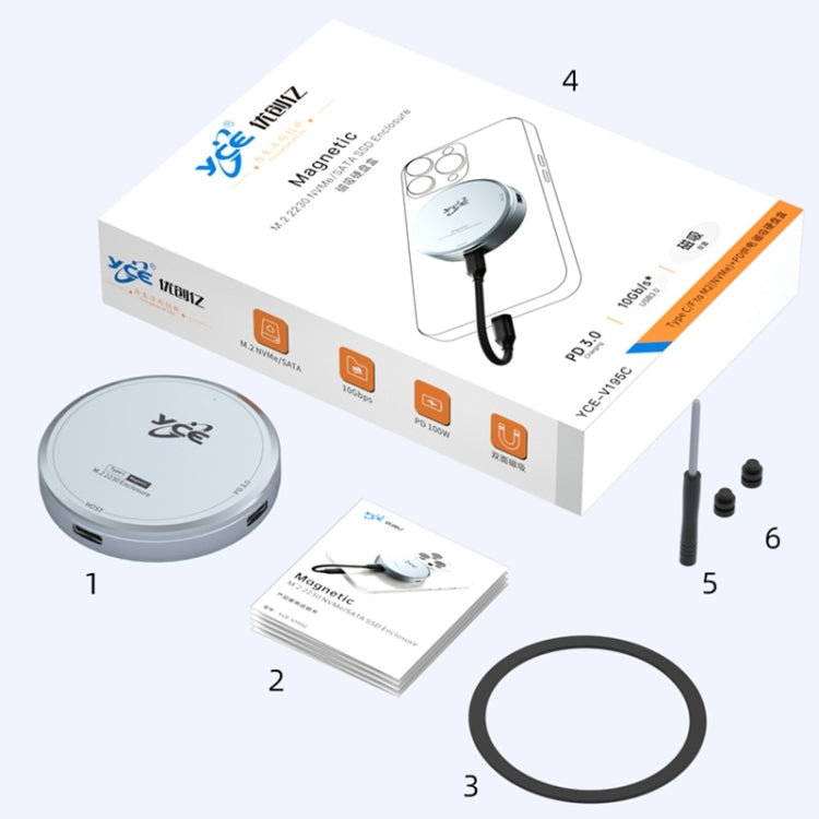 YCE-V195C USB-C / Type-C to M.2 NVMe + PD 3.0 Magnetic Hard Drive Enclosure(Grey) - HDD Enclosure by buy2fix | Online Shopping UK | buy2fix