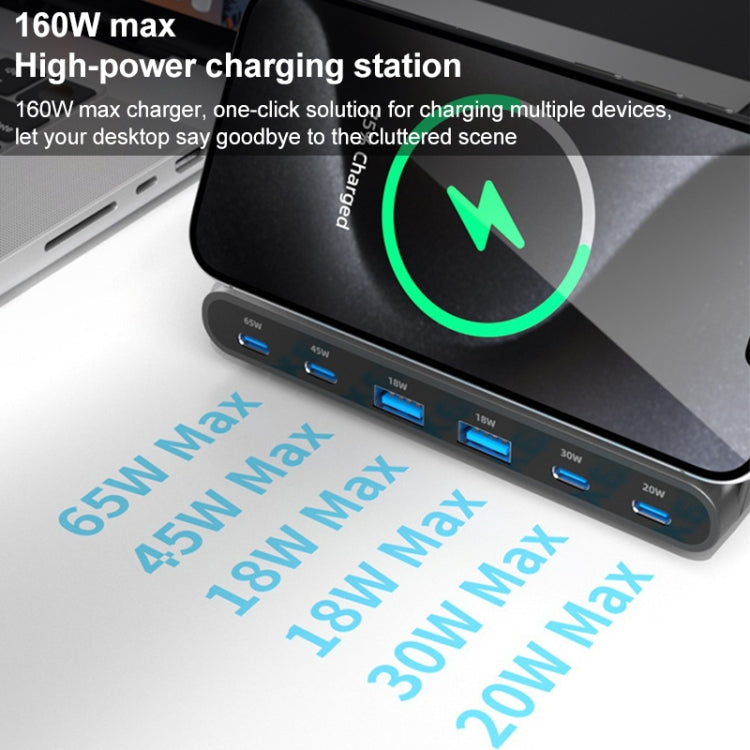 160W 4 x Type-C + 2 x USB Multi Ports Charger Support QI Wireless Charging(Black) - Multifunction Charger by buy2fix | Online Shopping UK | buy2fix