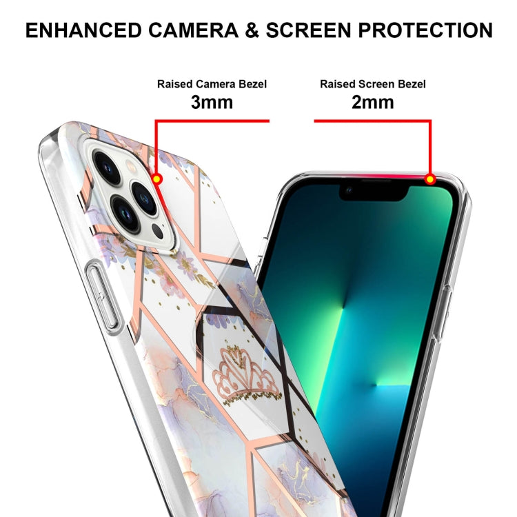 For iPhone 16 Pro Splicing Marble Flower IMD TPU Phone Case(Crown) - iPhone 16 Pro Cases by buy2fix | Online Shopping UK | buy2fix