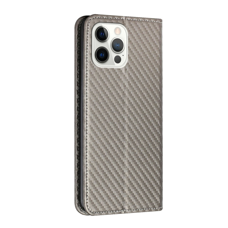 For iPhone 16 Pro Carbon Fiber Texture Magnetic Flip Leather Phone Case(Grey) - iPhone 16 Pro Cases by buy2fix | Online Shopping UK | buy2fix