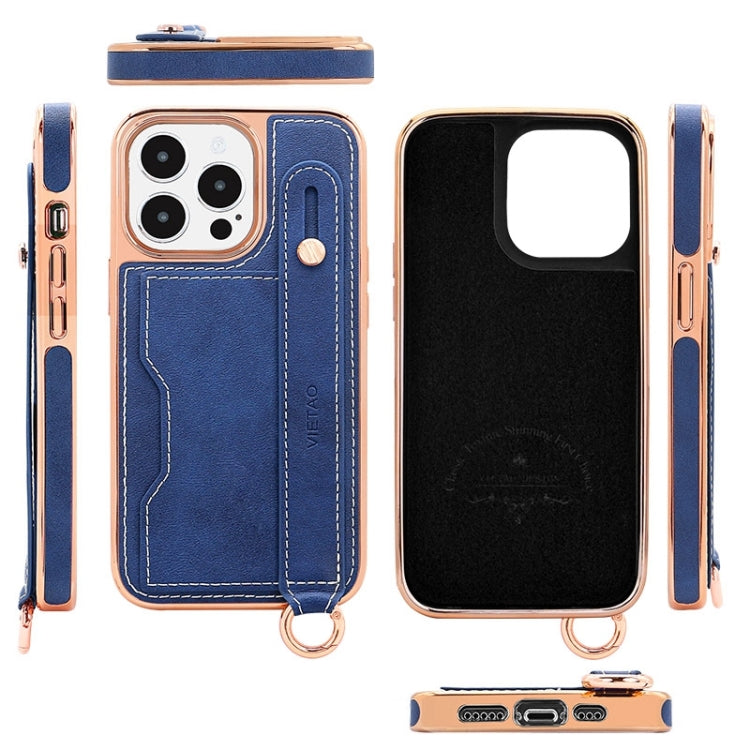 For iPhone 16 Pro Max VIETAO Card Slot Wristband Phone Case with Lanyard(Blue) - iPhone 16 Pro Max Cases by VIETAO | Online Shopping UK | buy2fix