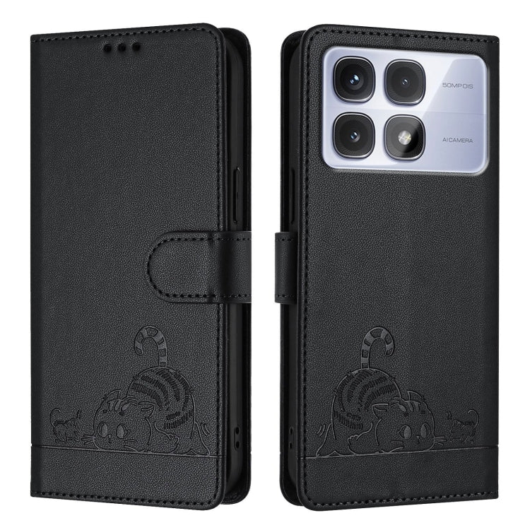 For Redmi K70 Ultra 5G Global Cat Rat Embossed Pattern RFID Leather Phone Case with Lanyard(Black) - Xiaomi Cases by buy2fix | Online Shopping UK | buy2fix