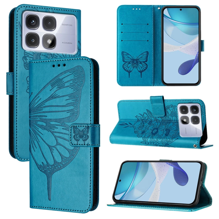 For Redmi K70 Ultra 5G Global Embossed Butterfly Leather Phone Case(Blue) - Xiaomi Cases by buy2fix | Online Shopping UK | buy2fix