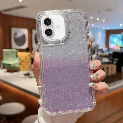 For iPhone 16 TPU + PC + Glitter Paper Full Coverage Phone Case(Purple) - iPhone 16 Cases by buy2fix | Online Shopping UK | buy2fix