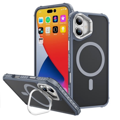 For iPhone 16 Plus Rainbow Series Skin Feel MagSafe Lens Holder Phone Case(Grey) - iPhone 16 Plus Cases by buy2fix | Online Shopping UK | buy2fix