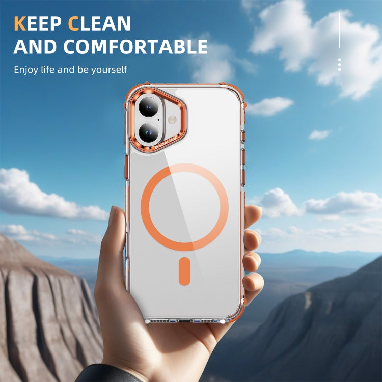 For iPhone 16 Plus Rainbow Series Transparent MagSafe Lens Holder Phone Case(Orange) - iPhone 16 Plus Cases by buy2fix | Online Shopping UK | buy2fix