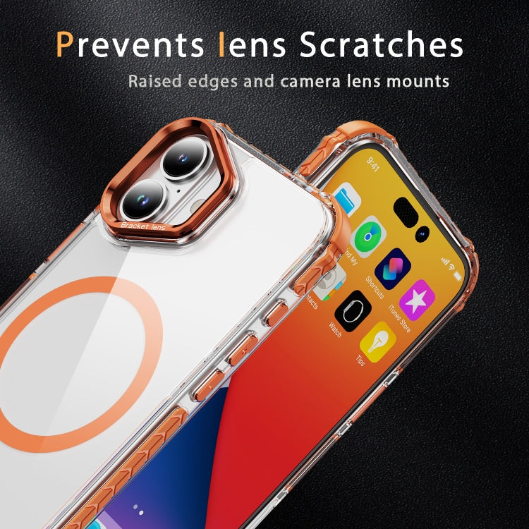 For iPhone 16 Plus Rainbow Series Transparent MagSafe Lens Holder Phone Case(Orange) - iPhone 16 Plus Cases by buy2fix | Online Shopping UK | buy2fix