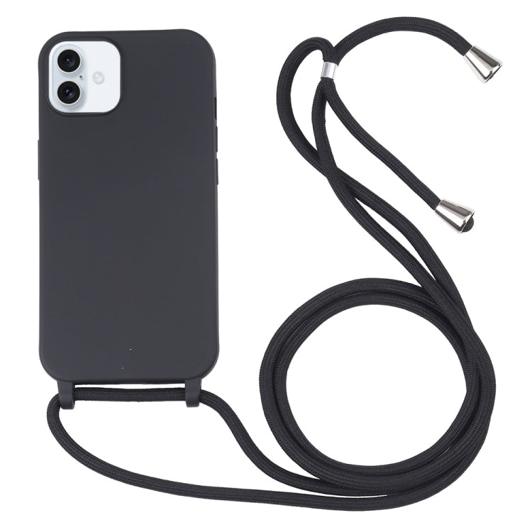 For iPhone 16 Plus Candy Colors TPU Protective Phone Case with Lanyard(Black) - iPhone 16 Plus Cases by buy2fix | Online Shopping UK | buy2fix