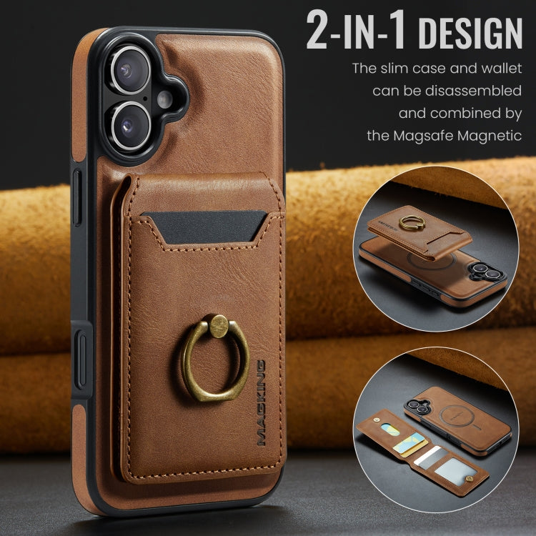 For iPhone 16 Plus DG.MING K1 MagSafe Detachable Wallet RFID Back Cover Phone Case(Brown) - iPhone 16 Plus Cases by DG.MING | Online Shopping UK | buy2fix