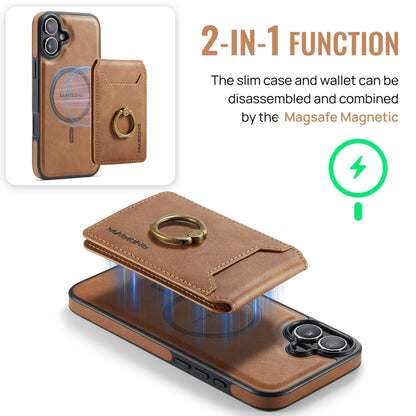 For iPhone 16 DG.MING K1 MagSafe Detachable Wallet RFID Back Cover Phone Case(Brown) - iPhone 16 Cases by DG.MING | Online Shopping UK | buy2fix