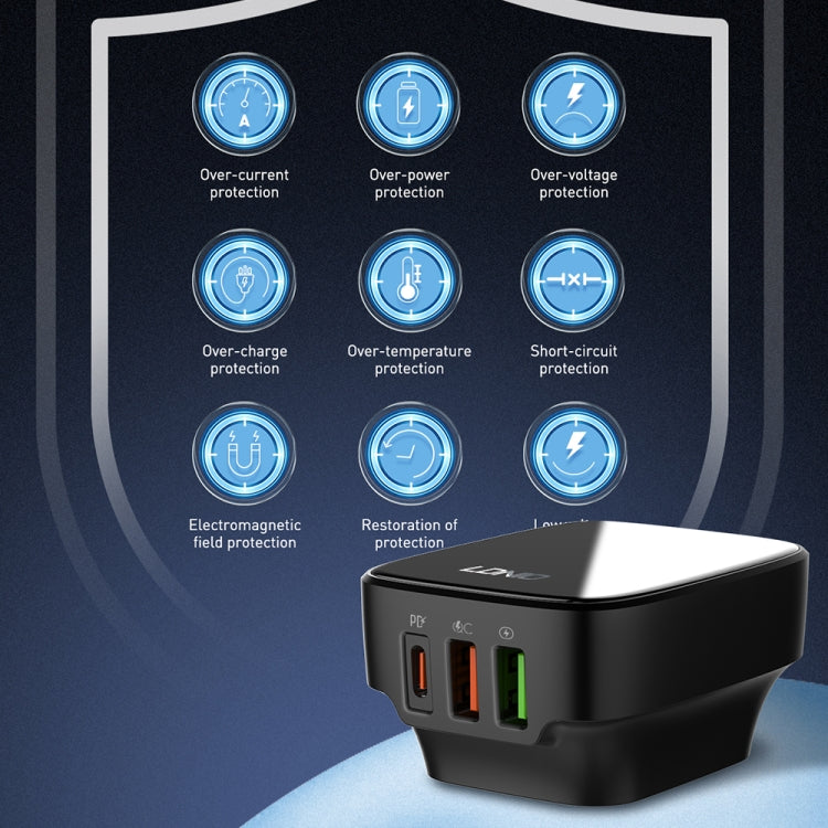 LDNIO Q334 32W Type-C + Dual USB Port Charger with 1m USB-C / Type-C Data Cable, Plug Type:US Plug(Black) - USB Charger by LDNIO | Online Shopping UK | buy2fix