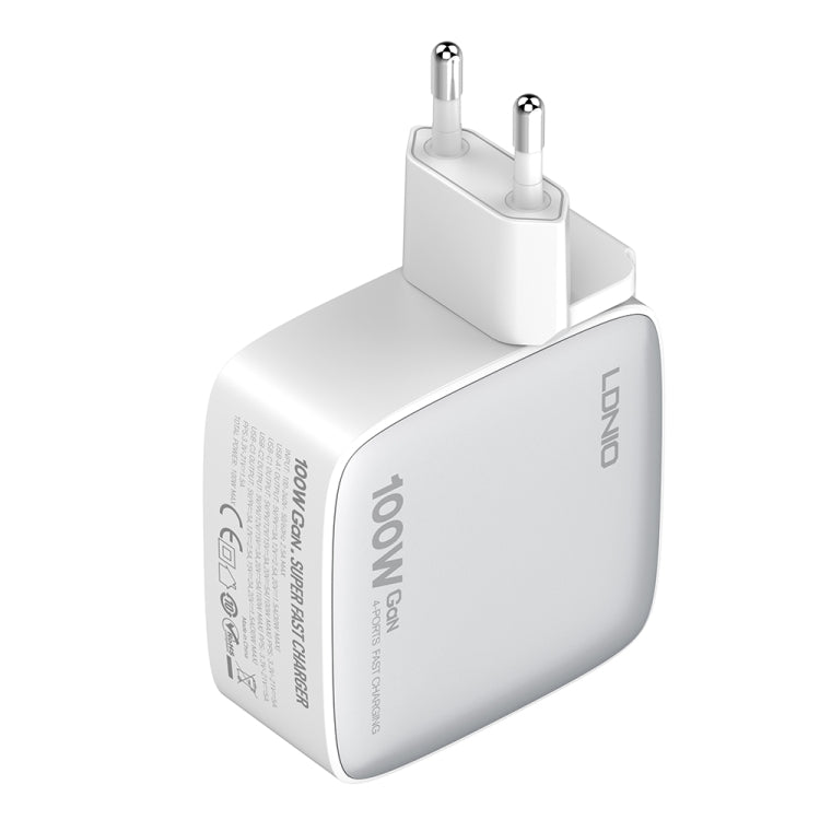 LDNIO Q408 100W GaN USB+3 USB-C / Type-C Interface Charger with 1m 100W USB-C / Type-C to USB-C / Type-C Data Cable, Plug Type:EU Plug(White) - USB Charger by LDNIO | Online Shopping UK | buy2fix