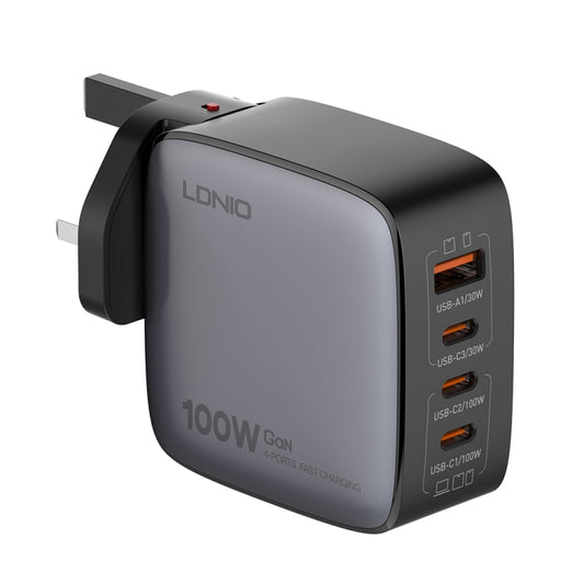 LDNIO Q408 100W GaN USB+3 USB-C / Type-C Interface Charger with 1m 100W USB-C / Type-C to USB-C / Type-C Data Cable, Plug Type:UK Plug(Black) - USB Charger by LDNIO | Online Shopping UK | buy2fix