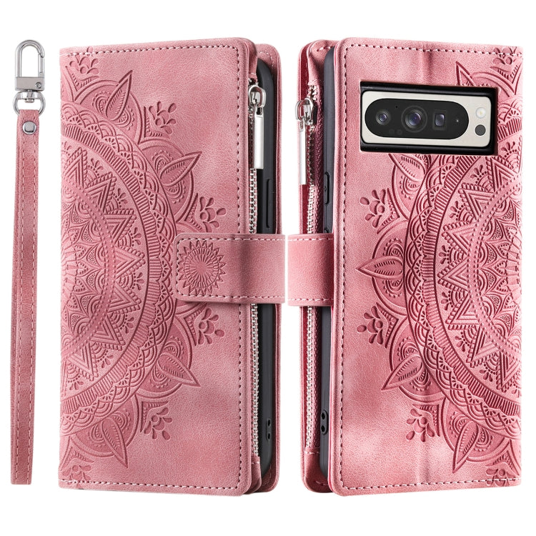 For Google Pixel 9 Pro XL Multi-Card Totem Zipper Leather Phone Case(Pink) - Google Cases by buy2fix | Online Shopping UK | buy2fix