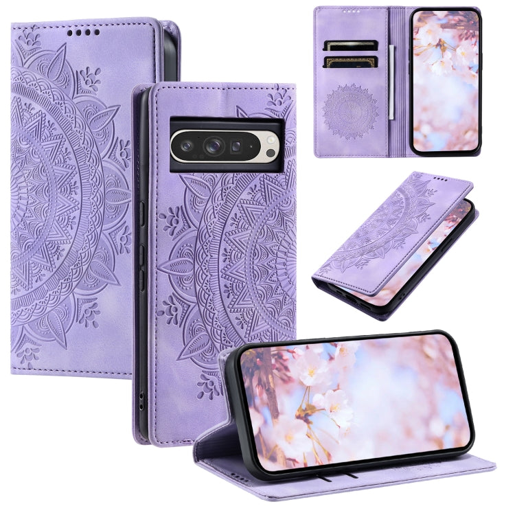 For Google Pixel 9 Pro XL Totem Embossed Magnetic Leather Phone Case(Purple) - Google Cases by buy2fix | Online Shopping UK | buy2fix