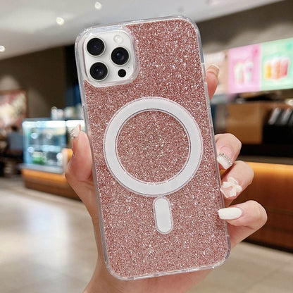 For iPhone 16 Pro Acrylic Transparent Glitter MagSafe Phone Case(Pink) - iPhone 16 Pro Cases by buy2fix | Online Shopping UK | buy2fix