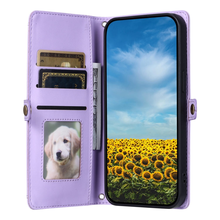 For Google Pixel 9 Pro XL Wallet Multi-card Slot Leather Phone Case with Lanyard(Purple) - Google Cases by buy2fix | Online Shopping UK | buy2fix