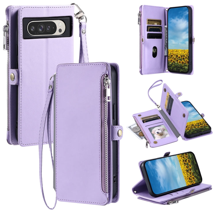 For Google Pixel 9 Pro XL Leather Stitching Multi-card Slot Zipper Phone Case(Purple) - Google Cases by buy2fix | Online Shopping UK | buy2fix