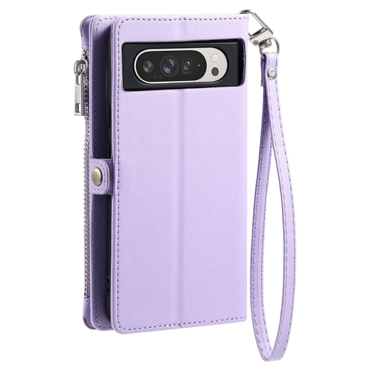 For Google Pixel 9 Pro XL Leather Stitching Multi-card Slot Zipper Phone Case(Purple) - Google Cases by buy2fix | Online Shopping UK | buy2fix