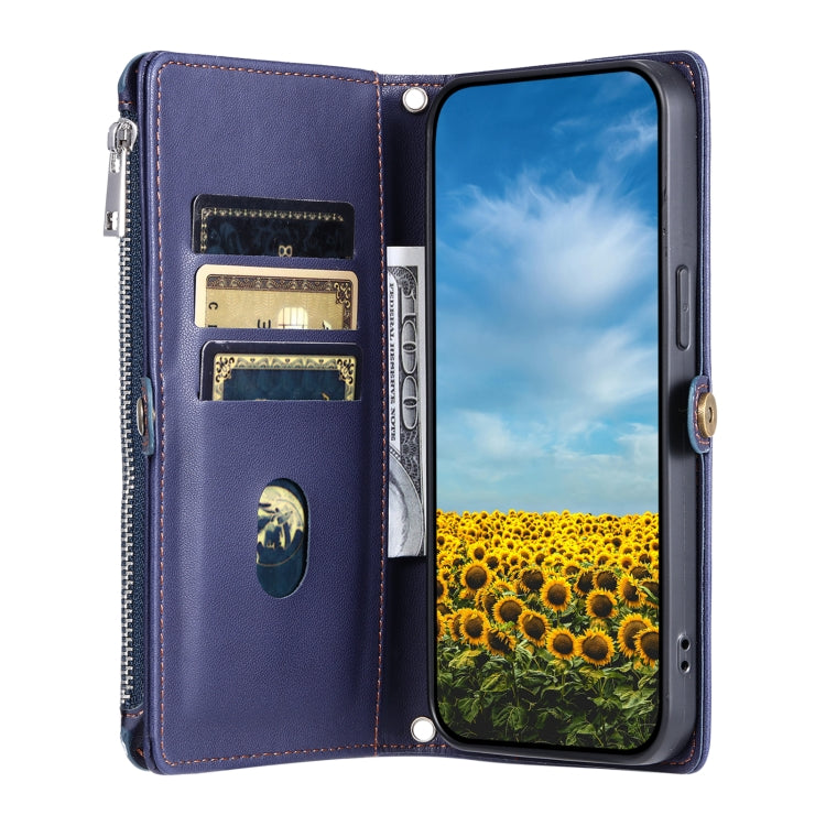 For Google Pixel 9 Pro XL Leather Stitching Multi-card Slot Zipper Phone Case(Blue) - Google Cases by buy2fix | Online Shopping UK | buy2fix